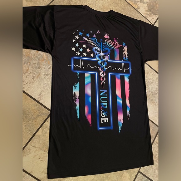 2🍒/$36~ICU Nurse Multi Colored Caduceus Logo Shirt~Small - Picture 3 of 10